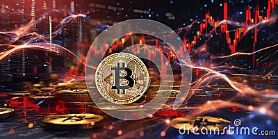 Bitcoin on the background of the stock market. The concept of crypto currency Stock Photo