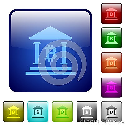 Bitcoin bank office color square buttons Stock Photo
