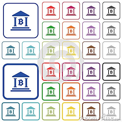 Bitcoin bank office outlined flat color icons Stock Photo