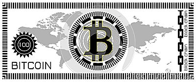 Bitcoin banknote concept. Block chain technology, virtual digital money. Template for game, joke, gift. Vector illustration. Vector Illustration