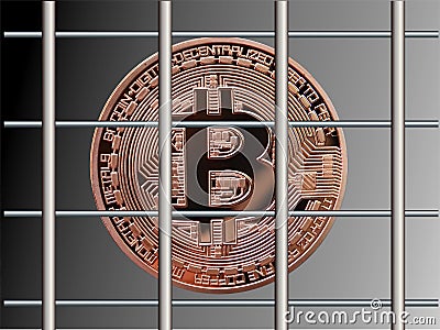 Bitcoin behind bars. Stock Photo