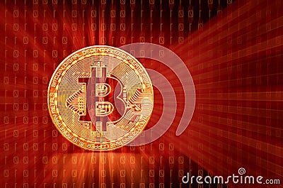 Bitcoin on binary numbers and digital screen background Stock Photo