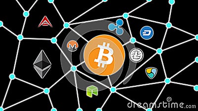 Bitcoin Black Background, Cryptocurrency Blockchain Network Editorial Stock Photo