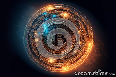 Bitcoin on the blockchain and artificial intelligence Stock Photo