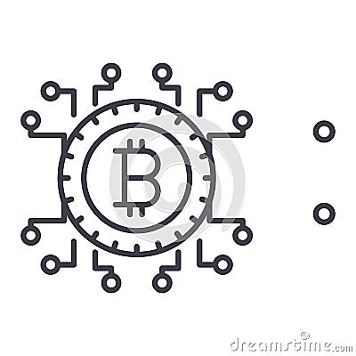 Bitcoin blockchain black icon concept. Bitcoin blockchain flat vector symbol, sign, illustration. Vector Illustration