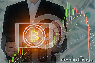 Bitcoin and Blockchain concept Stock Photo