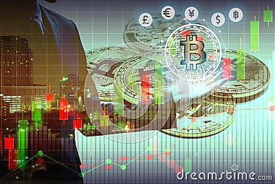 Bitcoin and blockchain digital technology Stock Photo