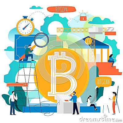 Bitcoin, blockchain technology, altcoin, cryptocurrency mining, finance, digital money market, cryptocoin wallet, crypto exchange Vector Illustration