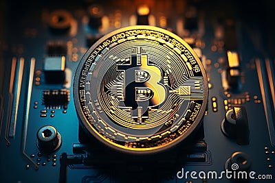 Bitcoin on blockchain. Innovating Data Security and Transparent Financial Transactions Stock Photo