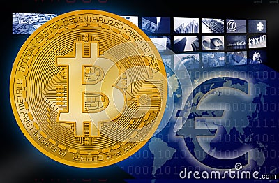 Bitcoin BTC against Euro symbol Stock Photo