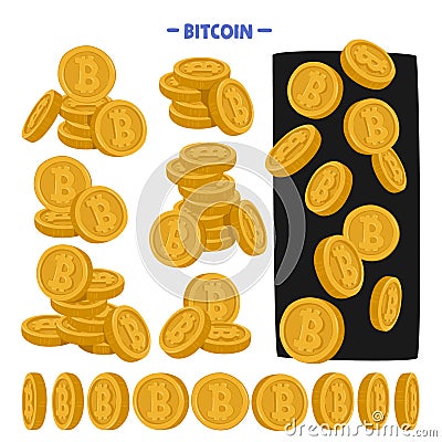 Bitcoin or BTC Is A Digital Currency Represented By Coins On A Decentralized Blockchain Network, Enabling Peer-to-peer Vector Illustration