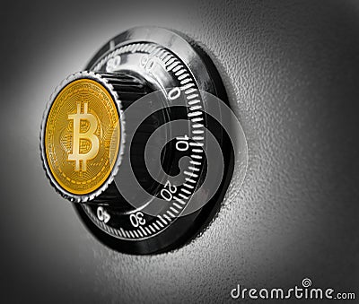Bitcoin BTC safe steel box currency safety concept Stock Photo