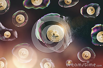 Bitcoin bubble burst - digital cryptocurrency concept image Stock Photo