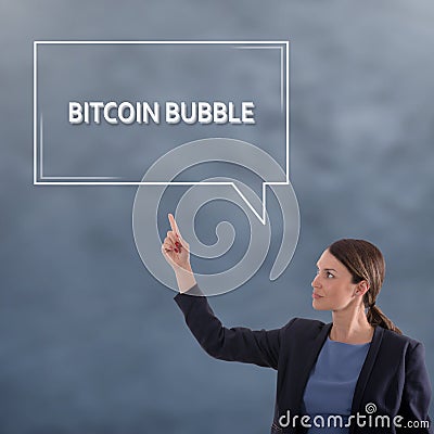 BITCOIN BUBBLE CONCEPT Business Concept. Business Woman Graphic Stock Photo