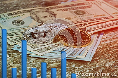 bitcoin bubble risk of collapse concept Electronic money exchange concept US dollar bitcoins Stock Photo