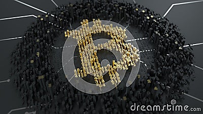 Bitcoin. Calculation of hash or mining. Currency sign builded from digits on the chip. Stock Photo