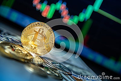 Bitcoin with candlestick graph, cryptocurrency and digital payme Stock Photo