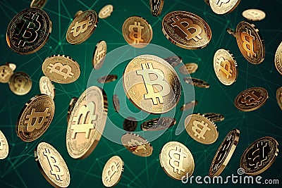 Bitcoin Cash BCC/BTH coins among blockchain nodes. Stock Photo