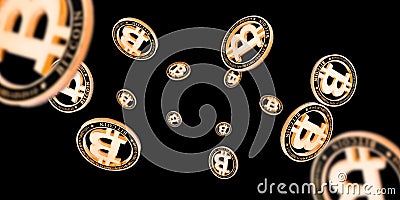 Bitcoin Cash. Gold Falling Cryptocurrency. Falling coins isolated on dark. Litecoin, Ethereum Cryptocurrency background Stock Photo