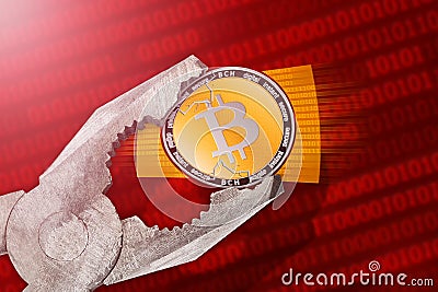 Bitcoin Cash regulation or control; Bitcoin Cash BCH cryptocurrency coin is under pressure Stock Photo