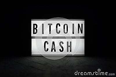 Bitcoin cash - text on a luminous display Stock Photo
