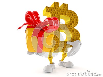 Bitcoin character holding gift Cartoon Illustration