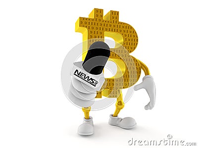 Bitcoin character holding interview microphone Cartoon Illustration