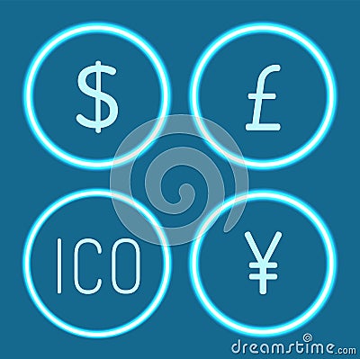 Bitcoin and Chinese Yen Dollar Icons Set Vector Vector Illustration