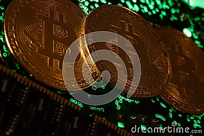 Bitcoin with Circuit Board Stock Photo