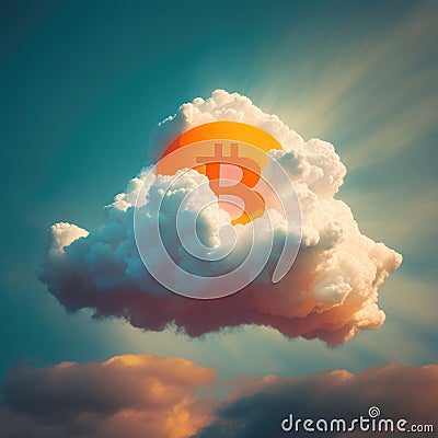Bitcoin on clou background. generative ai. Stock Photo