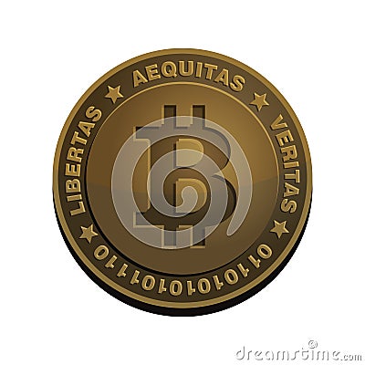 Bitcoin Coin. Bronze Realistic Sign. Vector Vector Illustration
