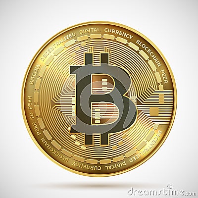 Bitcoin coin. Cryptocurrency golden money digital blockchain symbol isolated on white. Vector crypto coin Vector Illustration