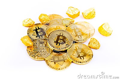 Bitcoin coin golden coin,stack of cryptocurrencies bitcoin isolated on white background,Bitcoin coin golden Stock Photo