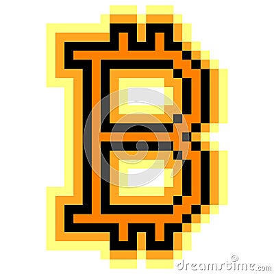 Bitcoin coin icon pixel art. Cryptocurrency Vector Illustration
