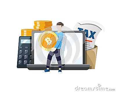 Bitcoin coin tax-free in payment by bitcoins Vector Illustration