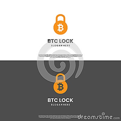 bitcoin combine with padlock logo, safety bitcoin icon template, unlock bitcoin logo Vector Illustration