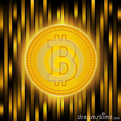 Bitcoin concept on an abstract yellow background . Crypto currency abstraction golden bit-coin . Digital matrix of Stock Photo