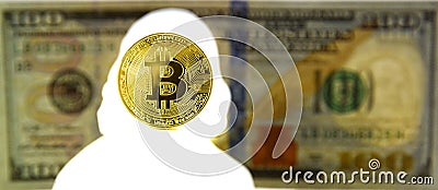 Bitcoin concept. New world currency. Gold coin of Bitcoin and si Stock Photo