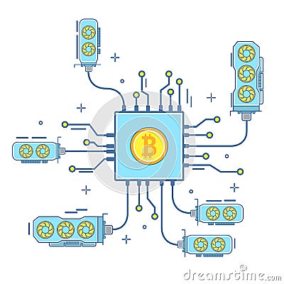 Bitcoin concept vector illustration in flat linear style Vector Illustration