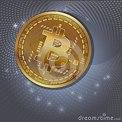 Bitcoin conceptual background with glowing electric lights. Vector Illustration