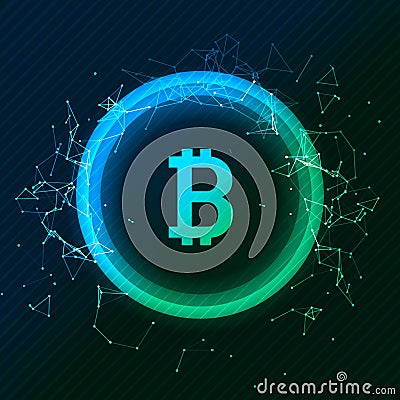 Bitcoin conceptual glowing background. Crypto currency blockchain business mining bitcoin Vector Illustration