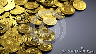 Bitcoin crypto currency coins. BTC gold bitcoins on dark background with selective focus and depth of field. Digital currency Cartoon Illustration