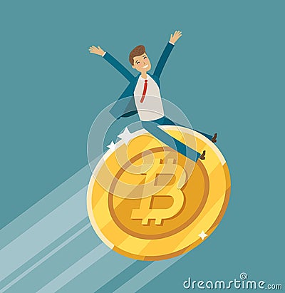 Bitcoin crypto currency growth chart. Business, upward trend concept. Cartoon vector illustration Vector Illustration