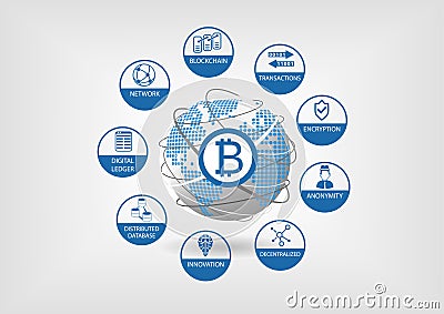 Bitcoin and crypto currency illustration Vector Illustration