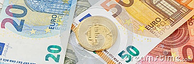 Bitcoin crypto currency paying online pay digital money cryptocurrency Euro business finances panorama Stock Photo