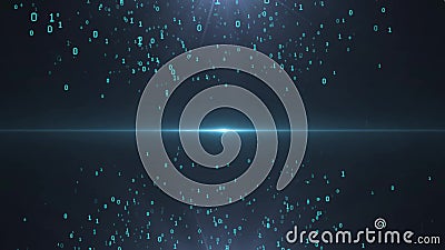 Bitcoin crypto currency search in binary code. Data streaming cyberspace. Digital abstract business background on blue Stock Photo