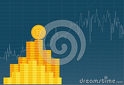 Bitcoin crypto currency stick graph chart of stock market investment trading Vector Illustration