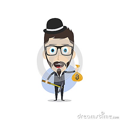 bitcoin crypto currency theme cartoon gentleman male man miner boy Stock Photo