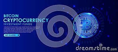 Bitcoin Cryptocurrency banner,chart graph candlestick chart financial investment blue background Vector Illustration