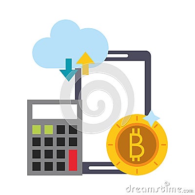 Bitcoin cryptocurrency business investment symbols Vector Illustration
